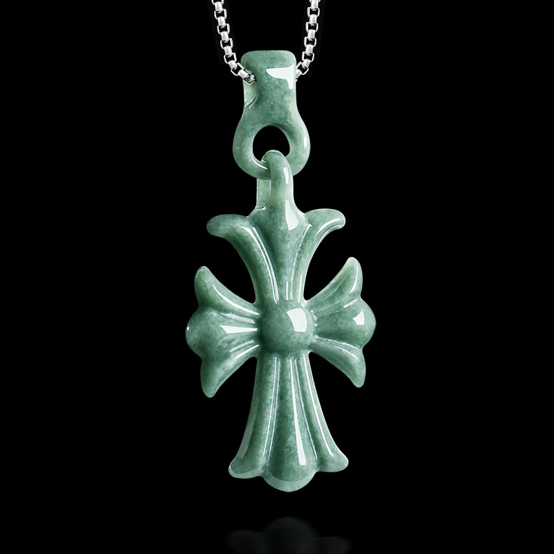 Jewelry & Watches Bench - Kalung Liontin Salib Batu Giok Burma